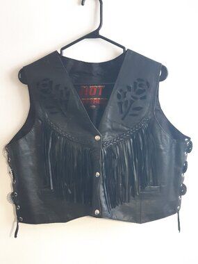 Hot Leather Genuine Leather Fringe Vest XXXL Black Biker Motorcycle WesternStyle